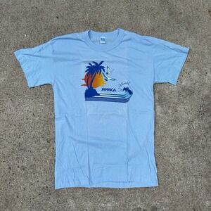 Vintage 70s 80s Jamaica Souvenir Tee Shirt Light Blue Large Single Stitch
